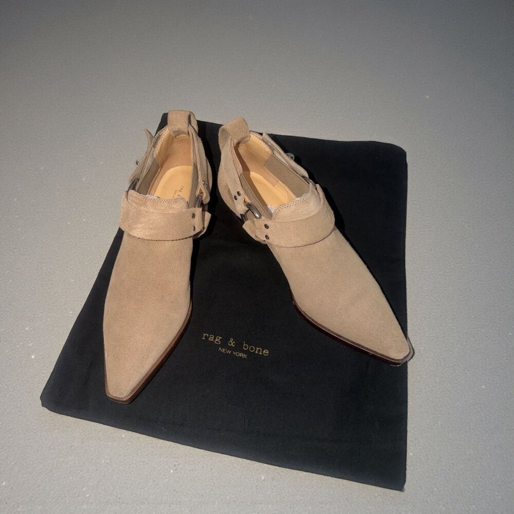 rag & bone Westin Harness Ankle Boot Womens 8 Light Sand Suede Western Bootie 38